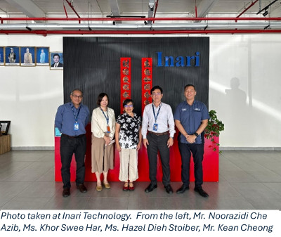 Photo taken at Inari Technology. From the left, Mr. Noorazidi Che Azib, Ms. Khor Swee Har, Ms. Hazel Dieh Stoiber, Mr. Kean Cheong